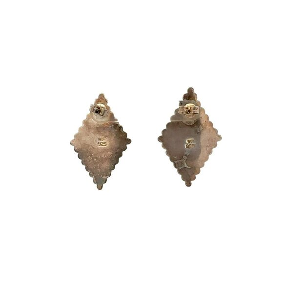 Estate ND Sterling Silver & Black Onyx Diamond Shaped Bumpy Pierced Earrings! 47 - Picture 2 of 7